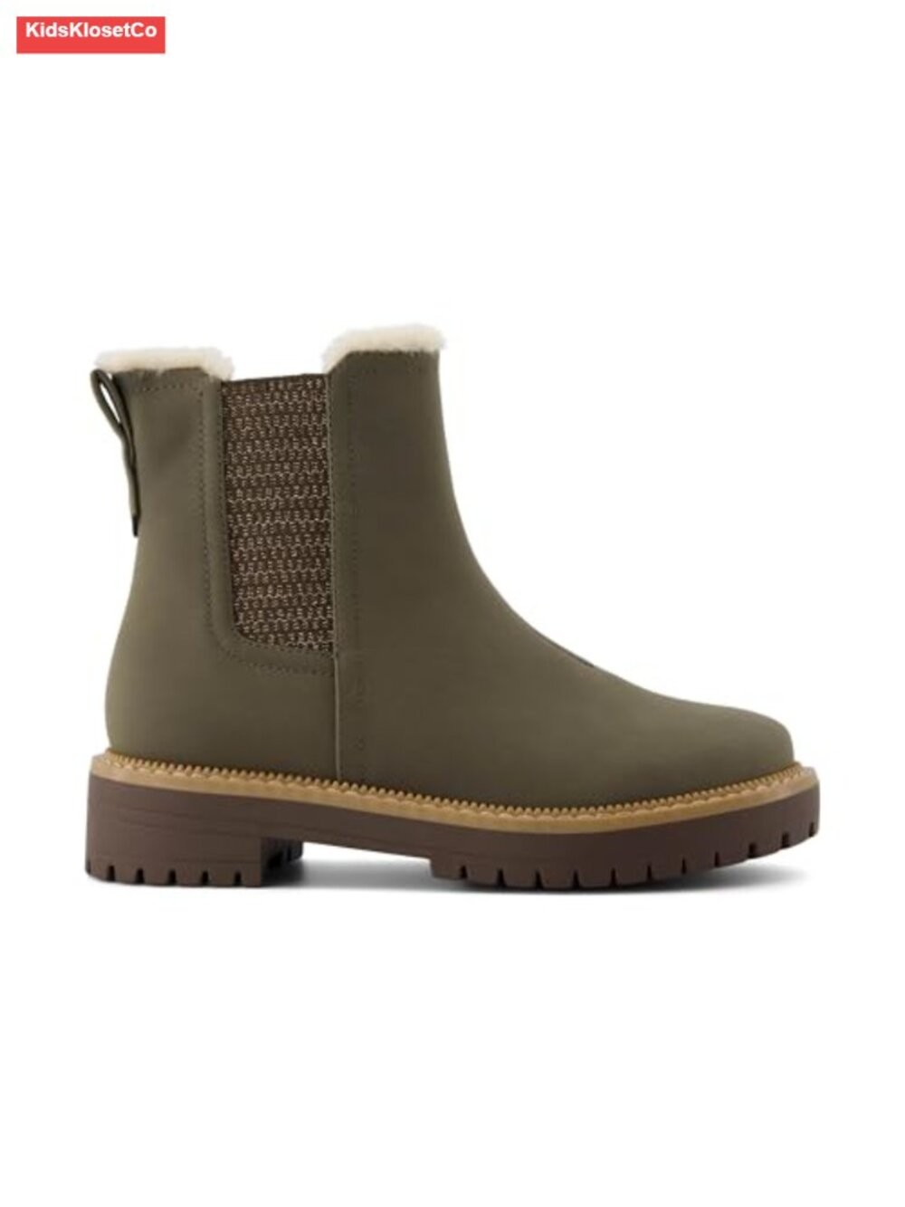 Girls TOMS Bennet Chelsea Boots Nubuck PU Faux Fur Ankle Boot Size